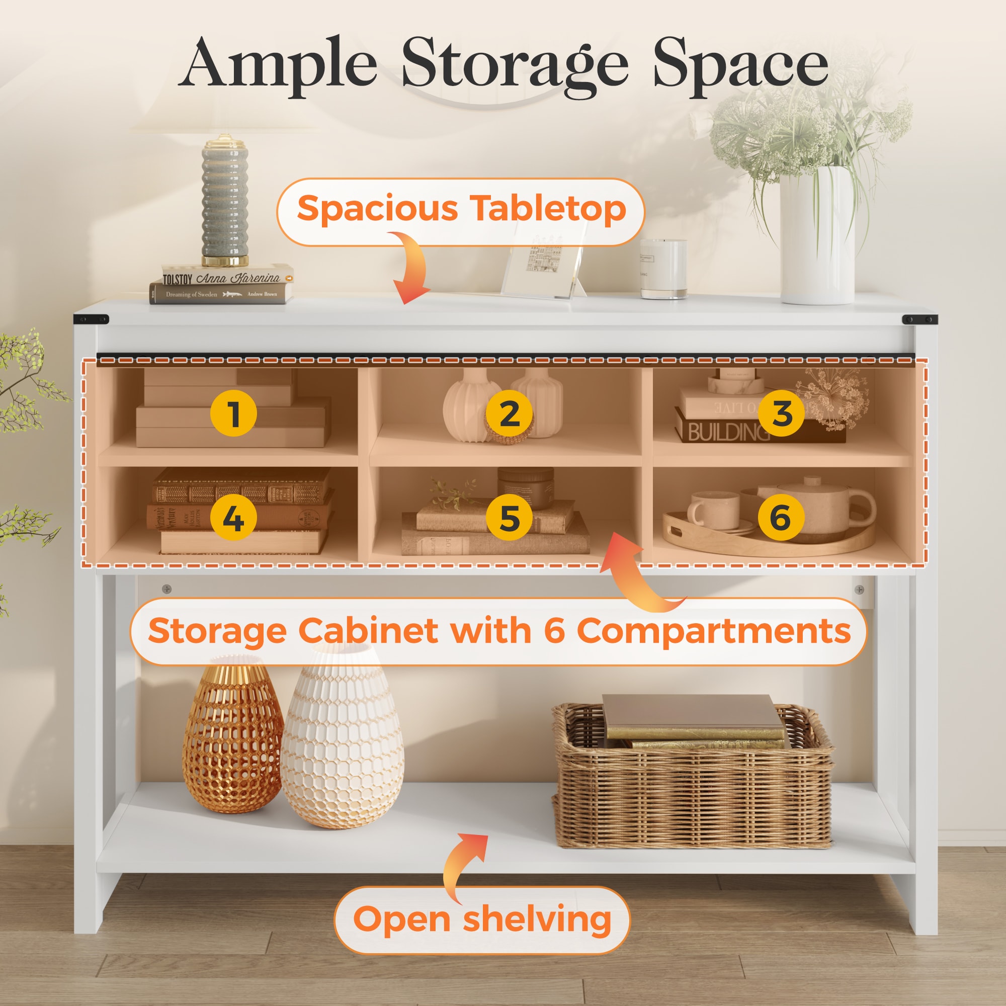 Heynemo Farmhouse Entryway Table With Drawers, 46" Console Table With Sliding Barn Door, Wood Rustic Sofa Table With Adjustable Shelf For Living Room, Foyer, Hallway，White_voghion.com
